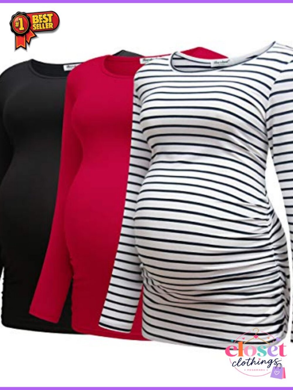 Maternity Long Sleeve Side Ruched T-Shirt Modal Tee Pregnancy Top